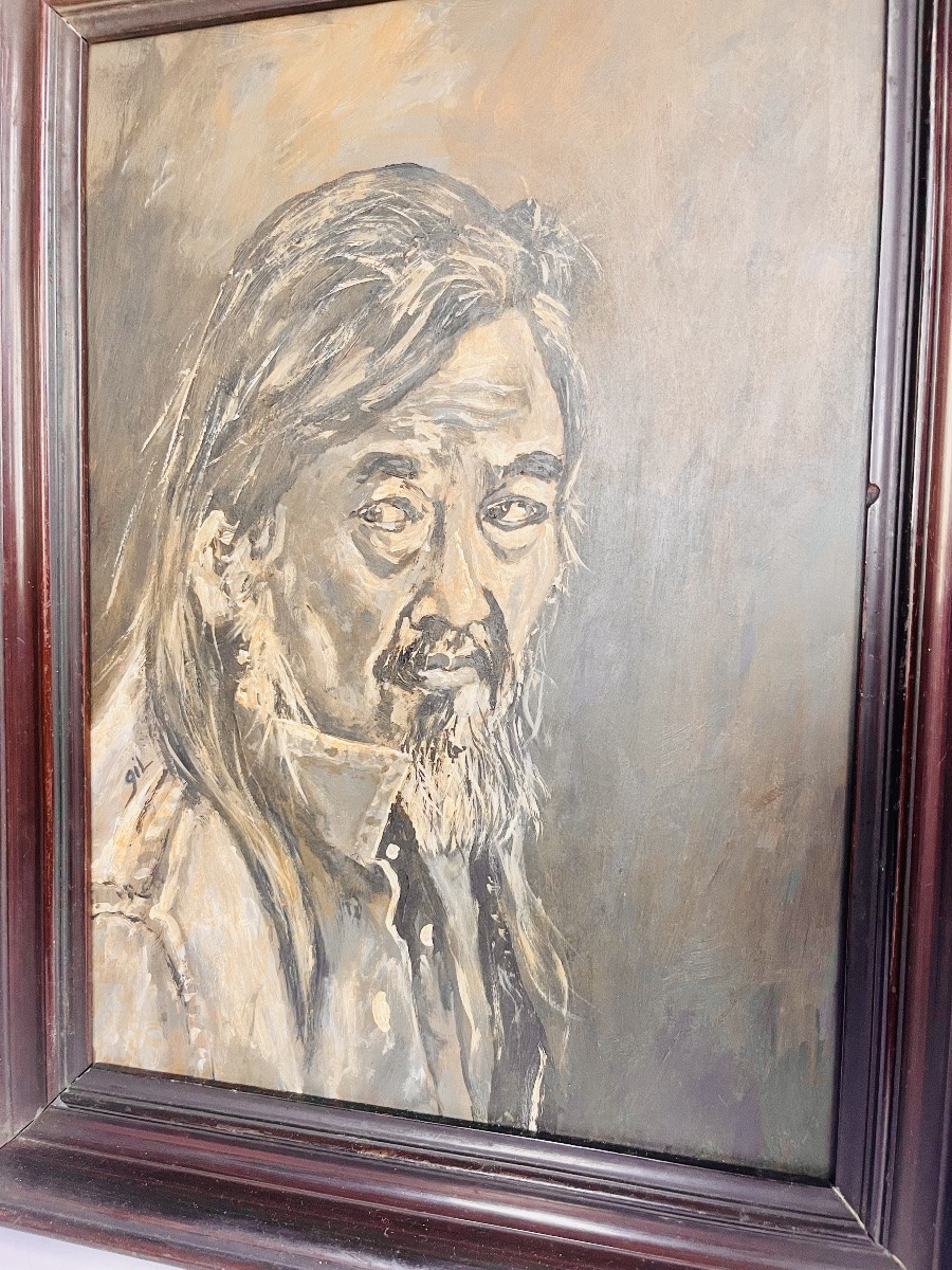 Painting Portrait Of Yan Pei Ming Signed Gil-photo-3